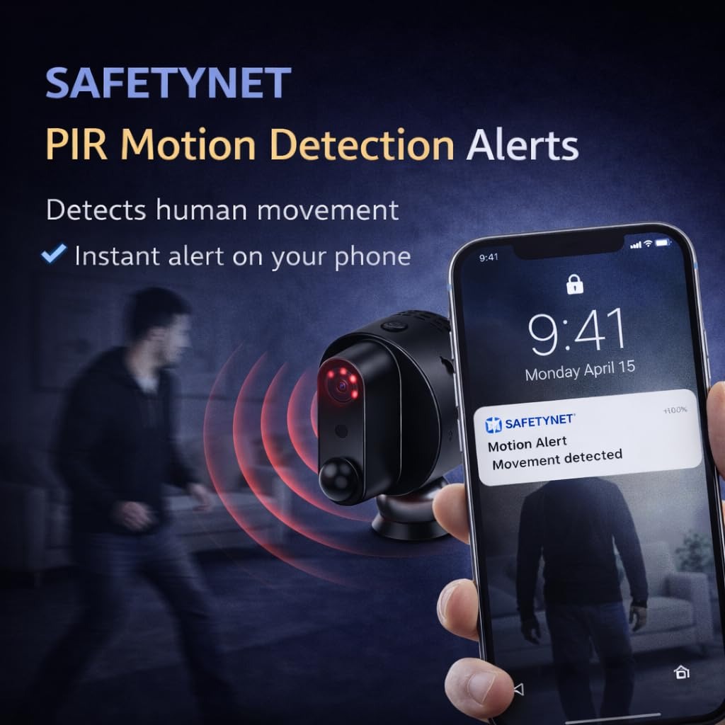 SAFETYNET 4G SIM Based Smart Security Camera | Full HD 1080p Video | 4G SIM Dual Mode Camera | Night Vision | Motion Detection | Two Way Audio | Support 256GB Memory Card | Magnetic Mini Camera 