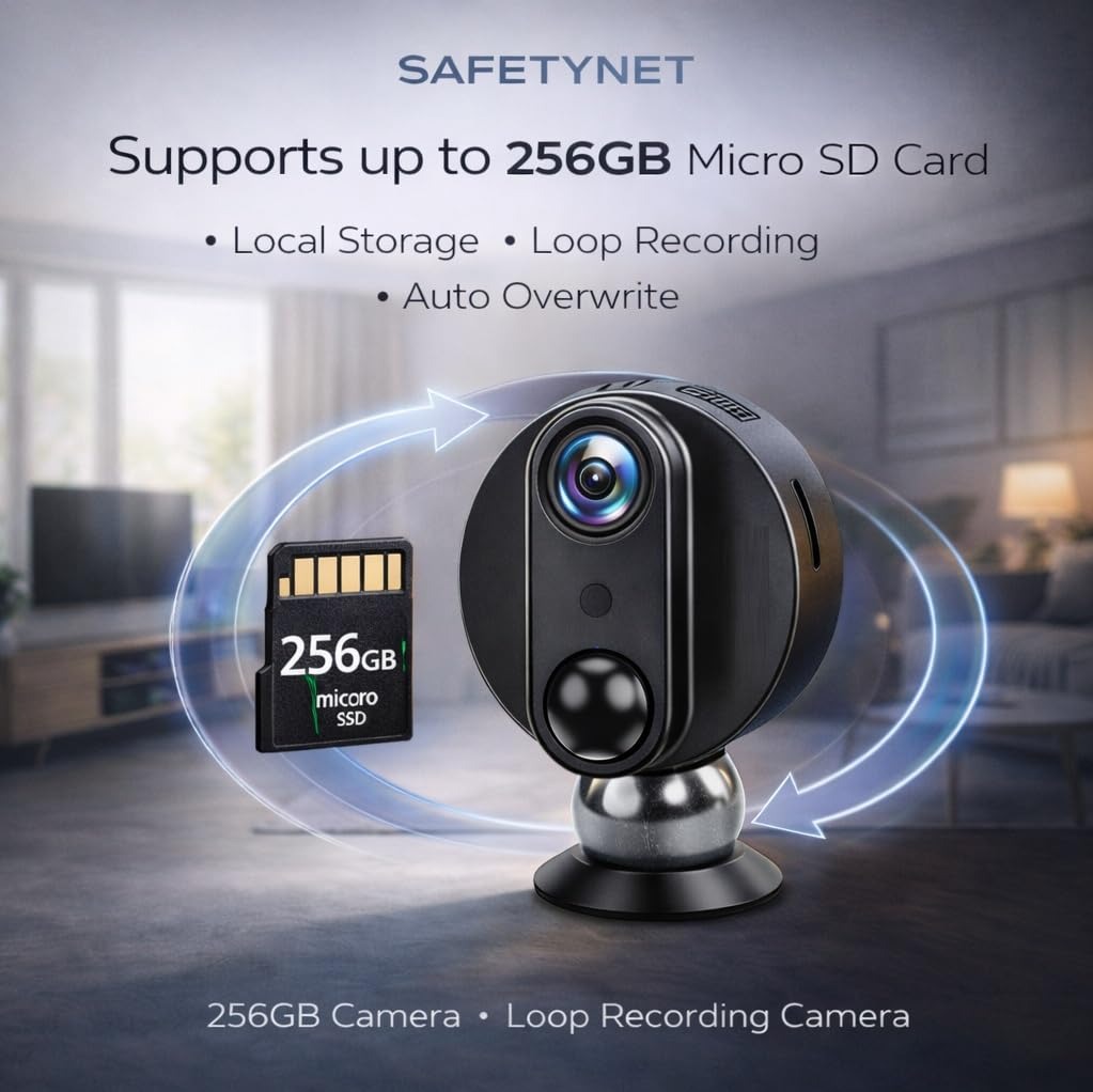 SAFETYNET 4G SIM Based Smart Security Camera | Full HD 1080p Video | 4G SIM Dual Mode Camera | Night Vision | Motion Detection | Two Way Audio | Support 256GB Memory Card | Magnetic Mini Camera 
