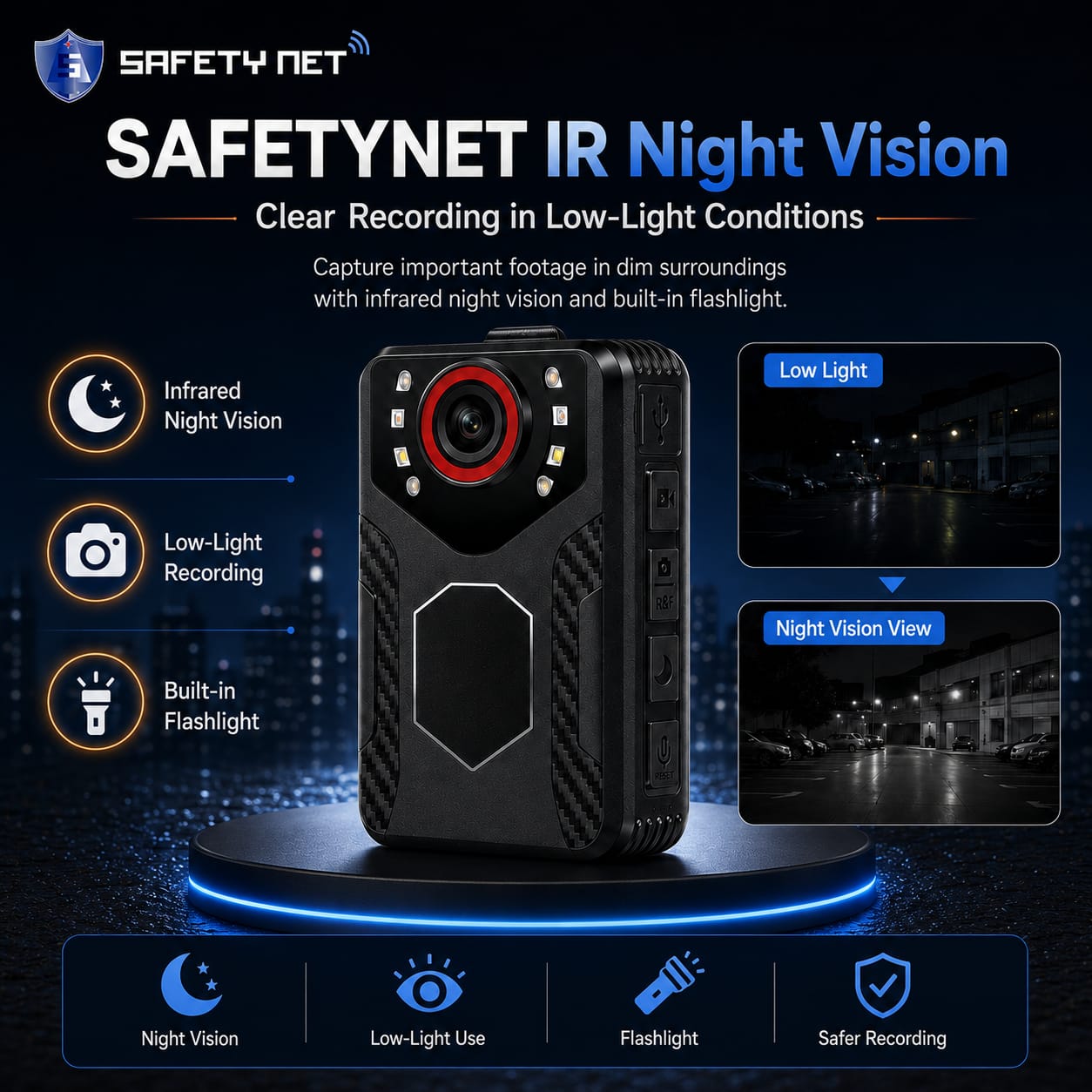 SAFETYNET SF-01 Body Worn Camera – 1080P Full HD Wearable Video & Audio Recorder with 2.0" LCD Screen, Clip-On Design, Rotatable Lens, 32GB–256GB Support