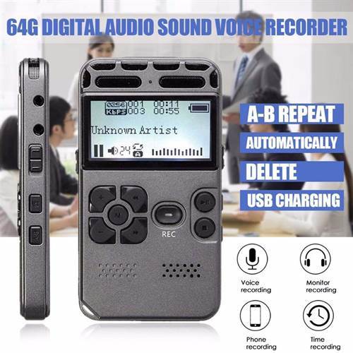 SAFETYNET 64GB Rechargeable LCD Display Digital Audio Sound Voice Recorder Dictaphone