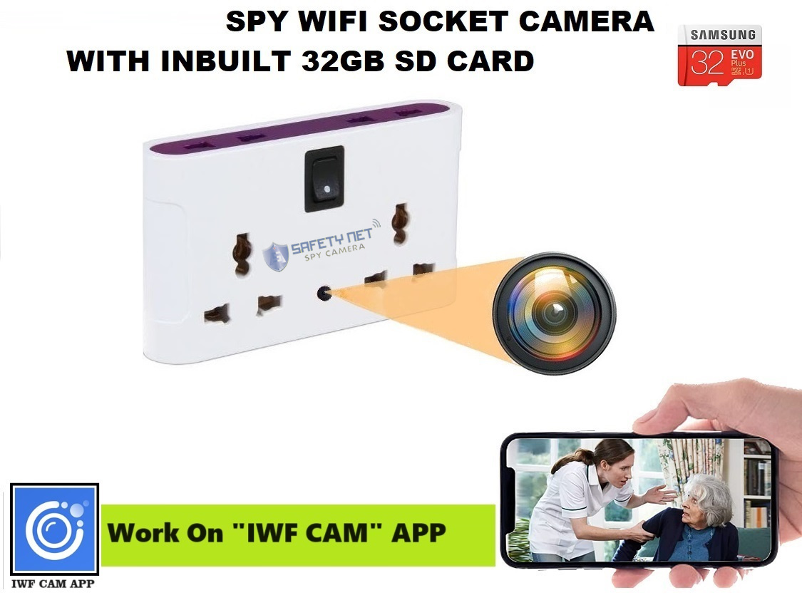SAFETYNET Hidden Wi-Fi Socket Spy Camera Wireless 1080P HD Security Cameras with, APP Remote Control for Home and Office Surveillance with Inbuilt 32gb SD Card(iWFCam APP)