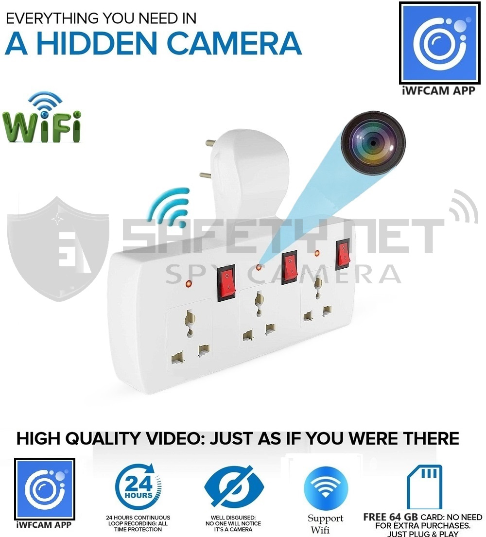SAFETYNET Spy Camera 4K HD Wireless Hidden 3 Port Switch Board Camera Micro Mini Spy Cam Watch Live 24 Hrs Smallest Wi-Fi Security Cameras Portable Nanny Cam Baby Monitor with Motion Detection Alerts