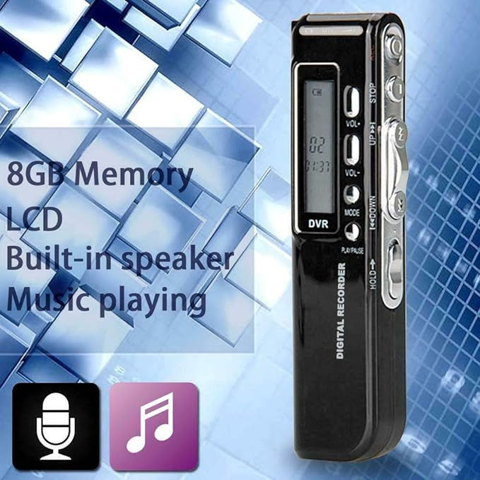 SAFETYNET Mini Digital Voice Recorder with Mini LCD Display Inbuilt 8GB MicroSD Card Supportable Professional Audio Recorder MP 3 Player Record Microphone Sound Recording Device.